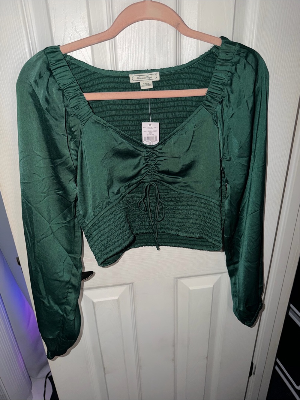 American Eagle Outfitters Emerald Green Ruched Crop Top